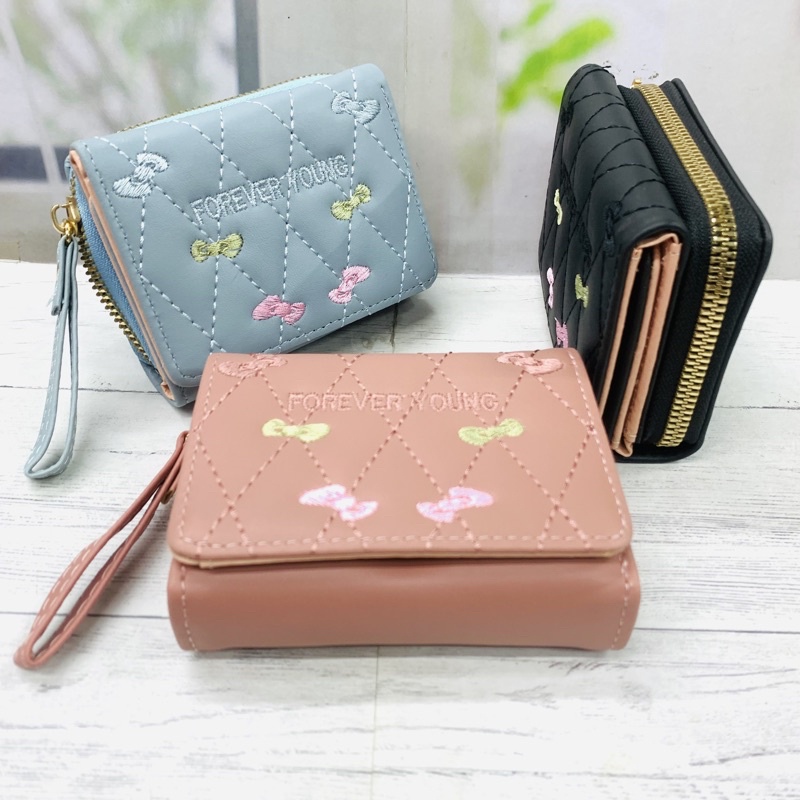 DOMPET WANITA LIPAT RESLETING IMPORT BORDIR KOREA DOMPET KECIL WANITA FOREVER YOUNG LIPAT 3 KOIN