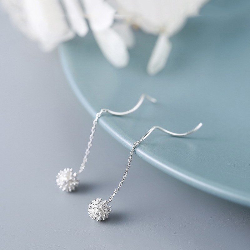 Anting Hoops Earrings Dandelion Bagian Yang Panjang Gelombang Perhiasan Earring Line Women Jewelry