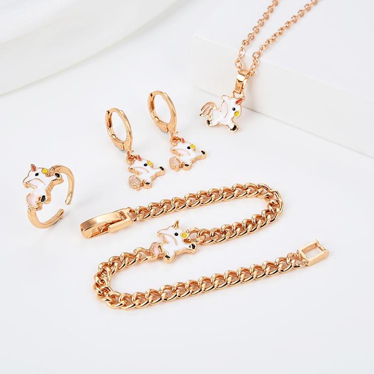 Harga Bersahabat.. HYL JEWELRY 5pcs Kalung Titanium Set Anak Titanium Anti Karat Asli Perak Set Anting-Anting Berlapis Emas Gelang Gadis Lucu Pony Hadiah Ulang Tahun Set Perhiasan 18K 15s