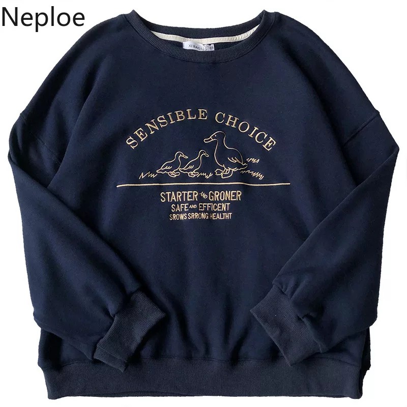 Sweater Wanita Groner Sweater Fleece Sweater Cewek Crewneck Sweater Oversize-4