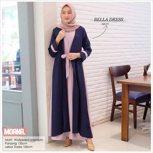 Bella Dress Wolfis Two Tone Tali Pinggang Serut