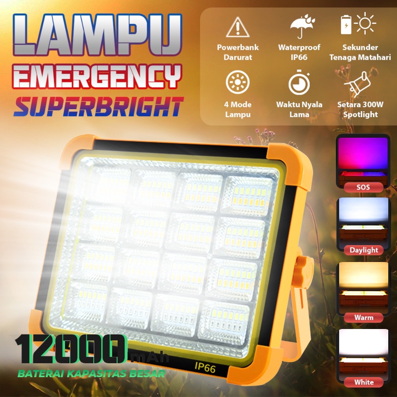 100% Asli Upgrade 300W Lampu LED Solar Emergency/Power Sel Surya/Lampu Panel/Professional Solar Emergency Light/Lamp Stand