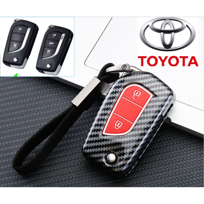 1pc case Kunci Mobil Bahan ABS + Silikon Karbon Warna Hitam Untuk Toyota Corolla Ralink Highlander Camry Yize CHR