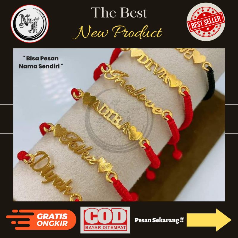 Gelang Tali Nama || Gelang Nama Tali Serut || Gelang Nama Tali Lapis Emas