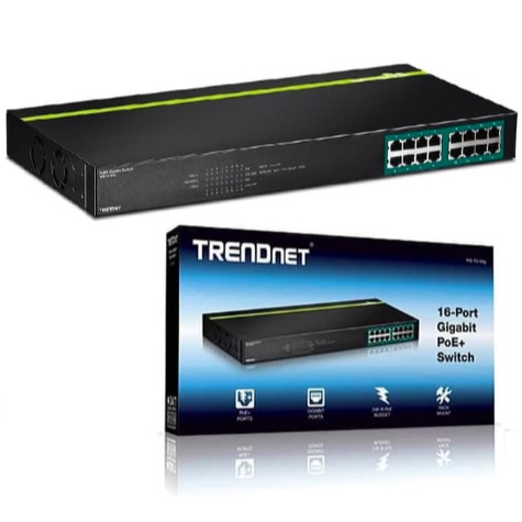 TRENDNET TPE-160G (PoE+) 16-port Gigabit PoE+ Switch Power 246 watt