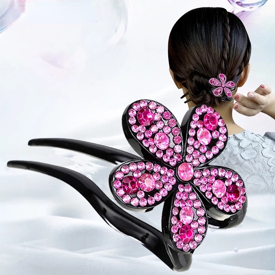 Vintage Crystal Flower Hair Sticks Hairpin U Shape Rhinestone Hair Clip Women Hair Accessories