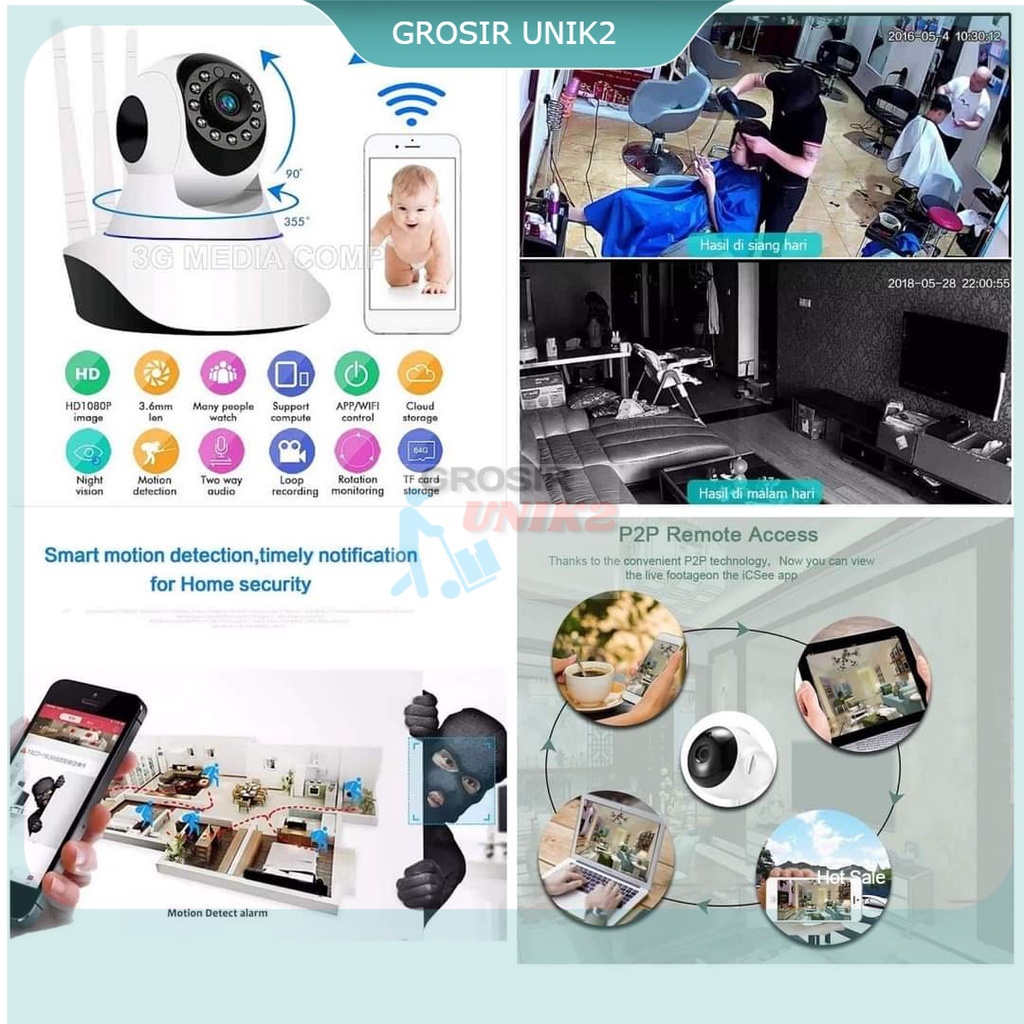 CCTV V380 3 Antena Wireless Smart Camera HD 1080P 2 MP Auto Tracking Camera Q5YS V380 Pro GROSIR UNIK2 mc