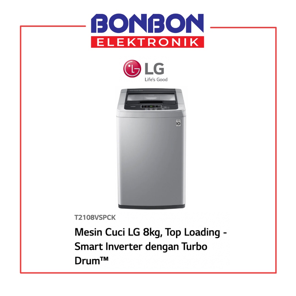 LG Mesin Cuci 1 Tabung 8KG T 2108 VSPCK / T2108VSPCK / T 2108VSPCK