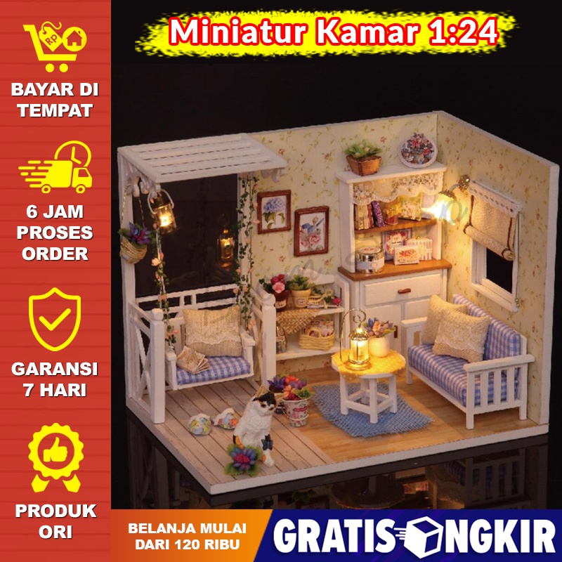 Miniatur Rumah Pajangan Miniatur Unik Minimalis Mewah DIY Cute Room Miniatur Rumah Boneka 3D 1:24