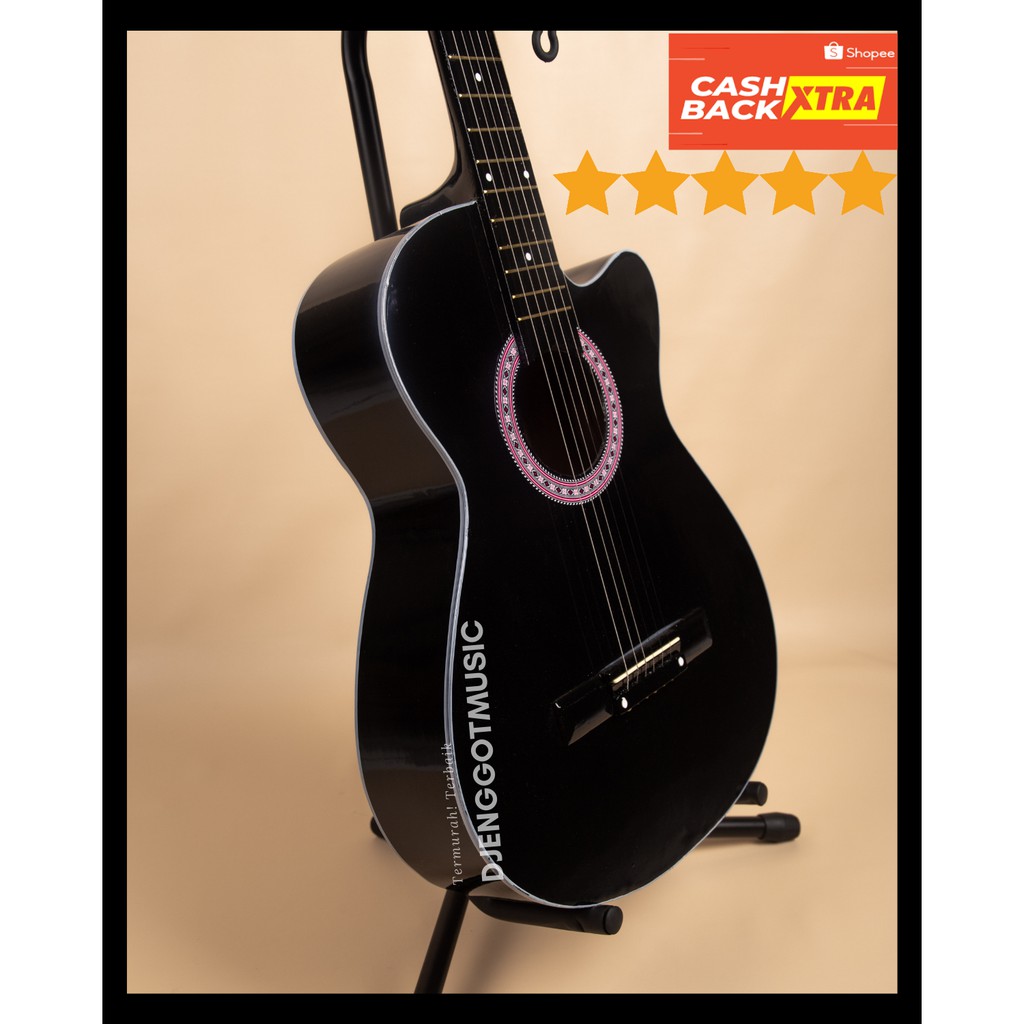 [PAKET KOMPLIT] GITAR AKUSTIK BLACK for Beginner BONUS SOFTCASE