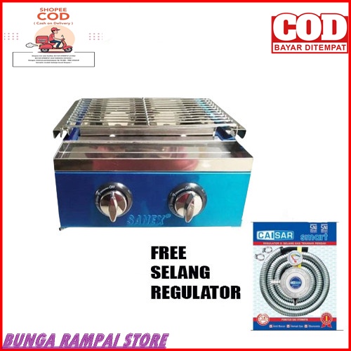 PROMO SATU Paket Selang Gas SNI + KOMPOR SANEX Panggangan Sosis Kompor 2 Tungku