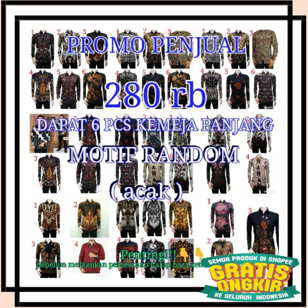 BATIK ANAK DEWASA ORANGTUA ALISAN / PROMO  Kemeja BATIK ( MOTIF RANDOOM)
