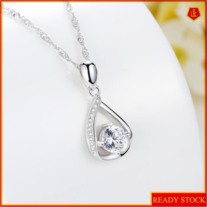 [Ready Stock]Fashion Shiny Water Drop Diamond Pendant Simple Clavicle Chain