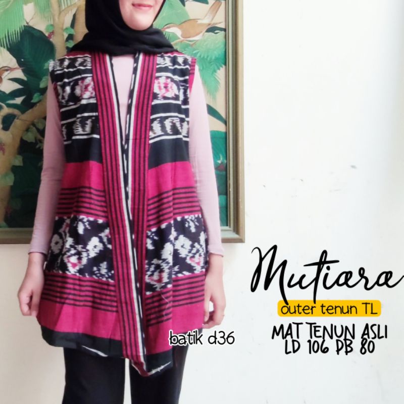 Vest tenun asli halus murah Baju luar tanpa lengan wanita cewek kasual kerja modern outer blazer longCardi bolero cape rompi outfit pesta cantik kekinian etnik klasik tradisional cantik motif NTT Dayak lombok Bali palembang formal seragam kantor kembaran