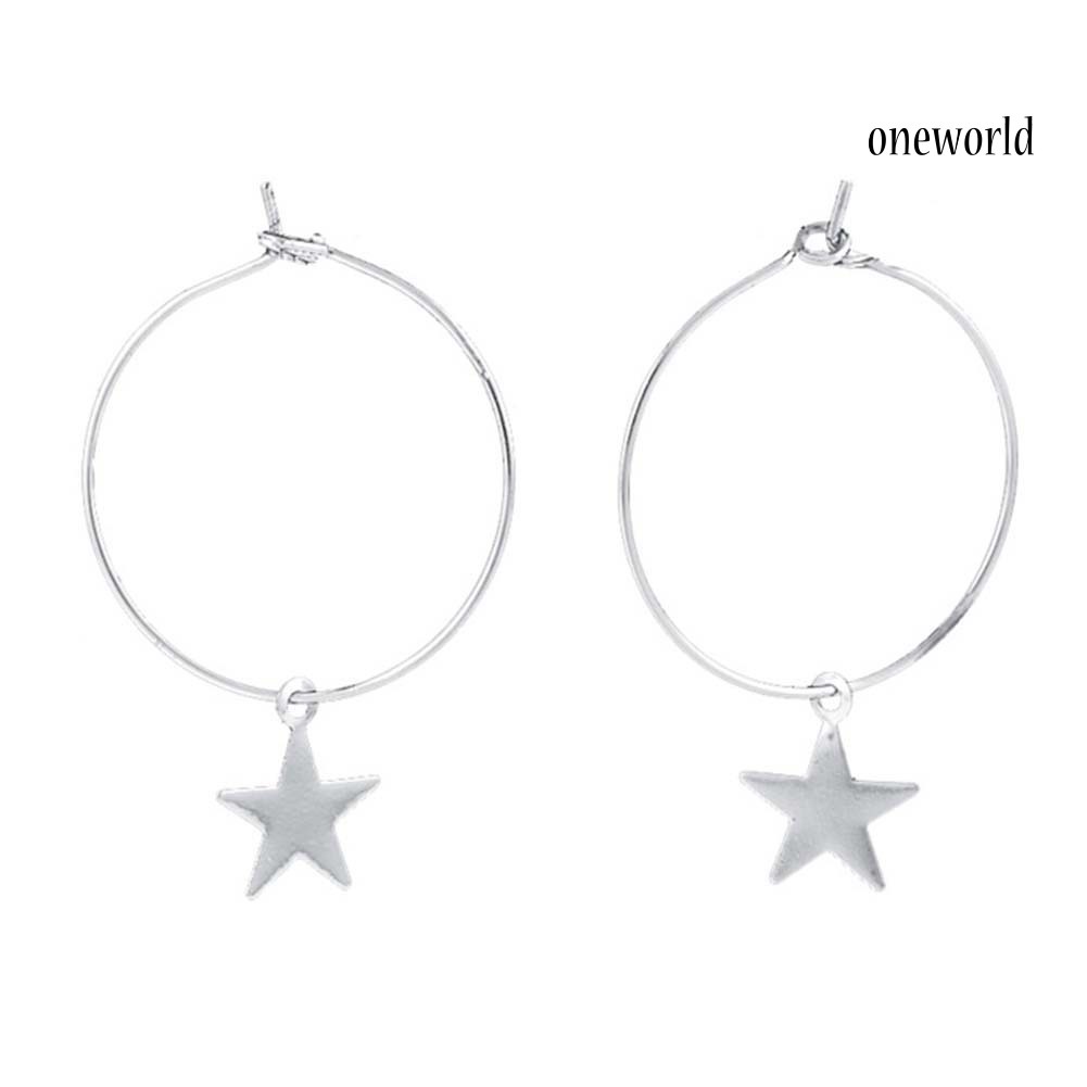 OW@ Fashion Women Simple Star Charm Big Circle Hoop Earrings Party Jewelry Gift