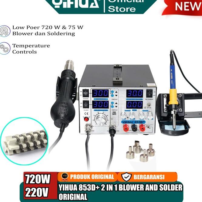 Yihua 853D+ Blower Solder Uap 3 In 1 Soldering Station Power Supply 5A