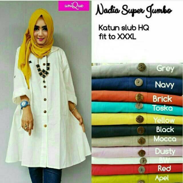 Nadia kemeja super jumbo,atasan super jumbo,tunik jumbo,baju kerja wanita,baju kantor,busui,baju men
