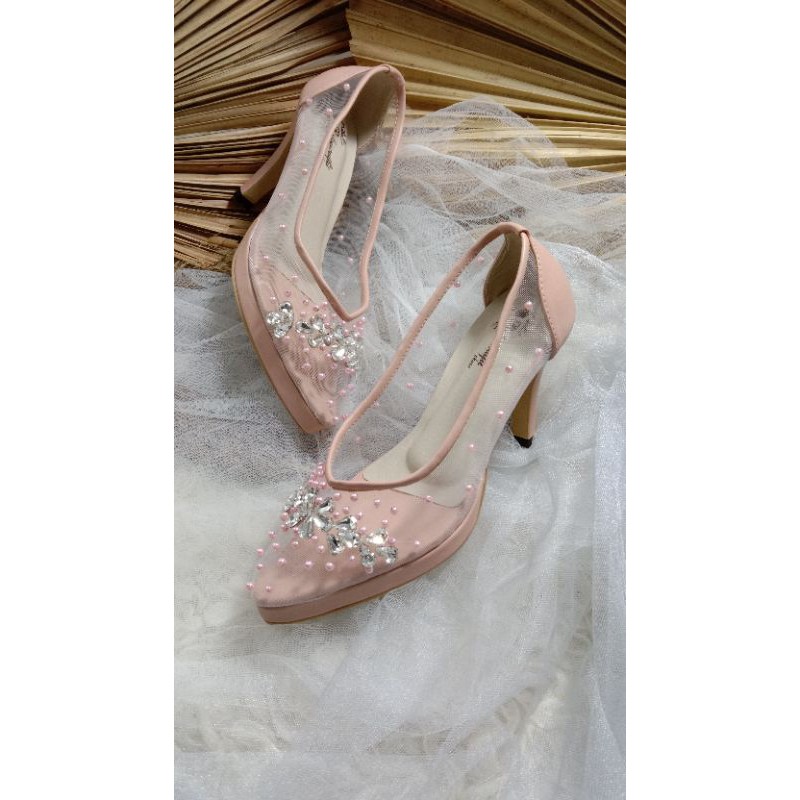 sepatu zania dustypink diamont cantik 9cm