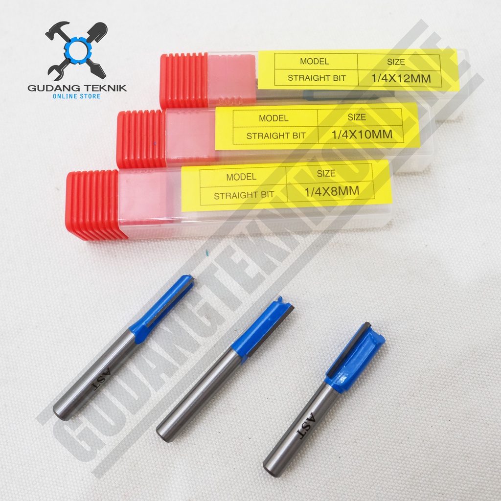 Mata Profil Kayu Straight Bit 1/4&quot; 3/4/5/6/8/10/12mm / Mata Trimmer Router AST Straight Bit