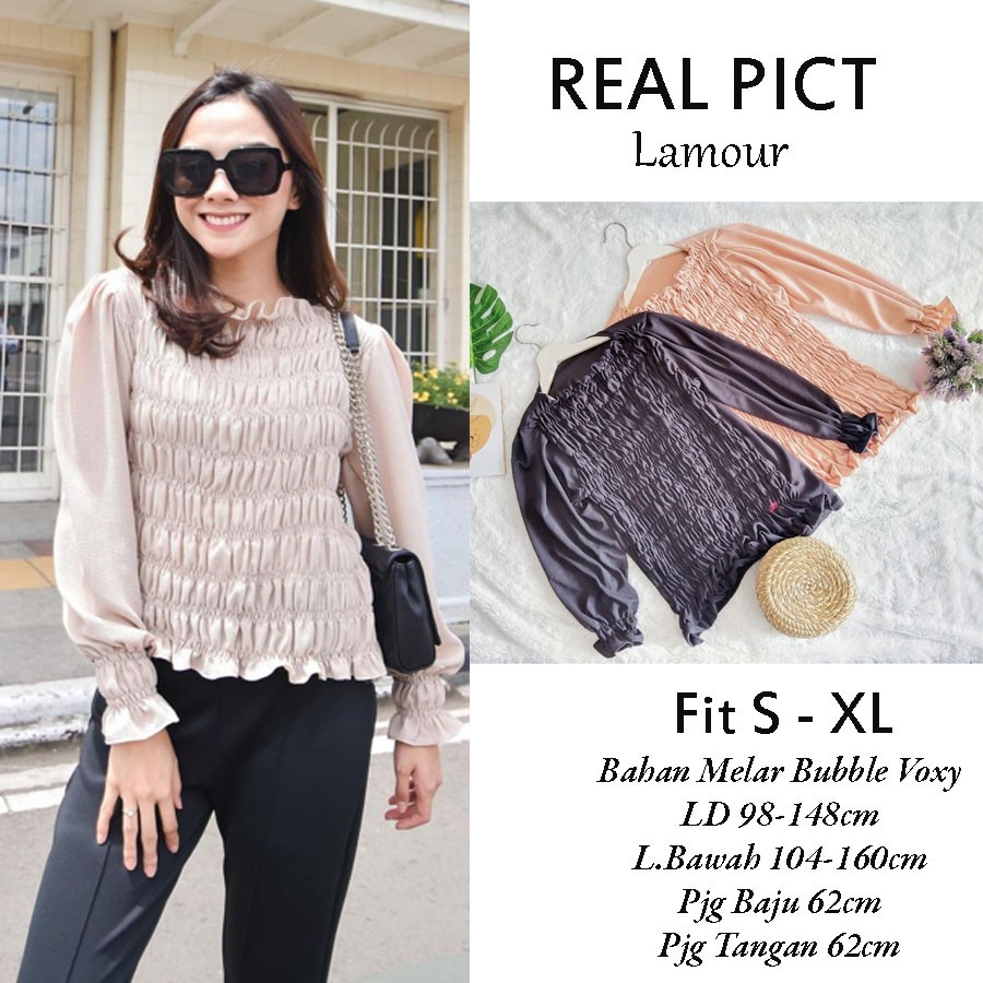 BLOUSE LAMOUR LENGAN PANJANG BAJU WANITA KERUT GL FASHION