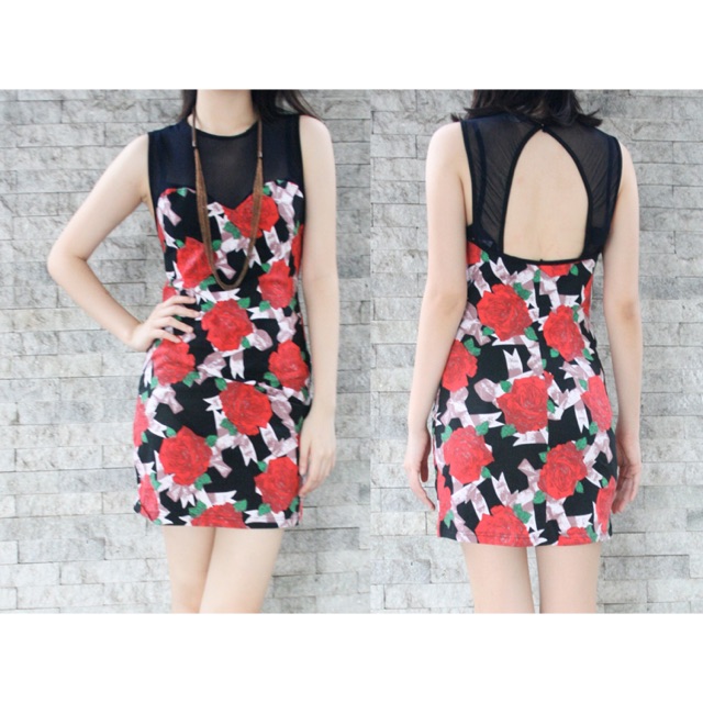 DRESS FLOWER BIRU ABU . Dress BODYCON BUNGA