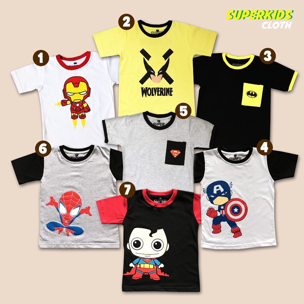 KAOS ANAK LAKI LAKI TERMURAH ECER GROSIR SUPERKIDS CLOTH SUPERHERO 1 - 11 TAHUN