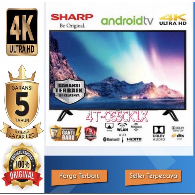 TV LED SHARP 65 Inch 4T-C65CK1 Digital Android Smart TV ULtra HD 4K Garansi RESMI SHARP 5 Tahun