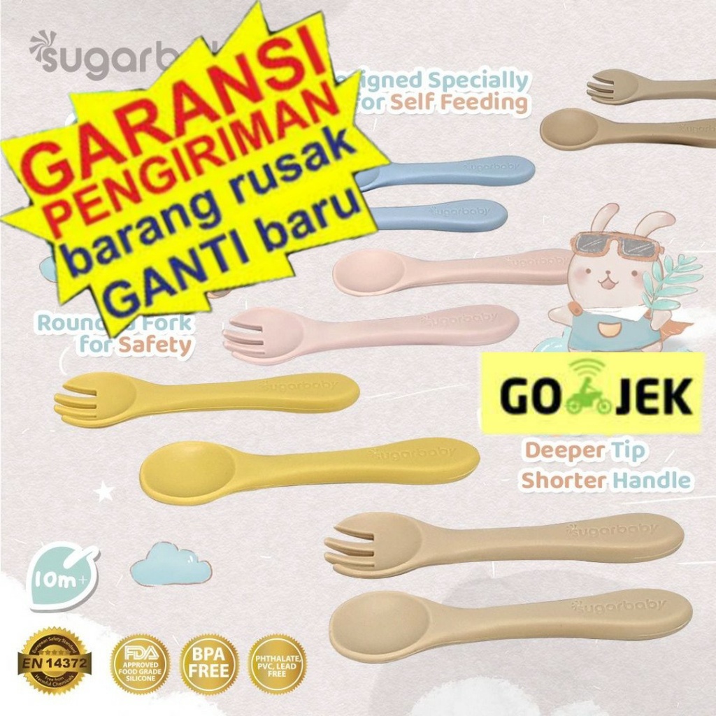 Sugarbaby sendok garpu Healthy Silicone Spoon&amp;Fork (Nature Series) Sendok Sugar Baby Nature Series Bayi Anak Baby Silicone Spoon / Sendok Bayi / Sendok Makan Silikon / Mpasi Set Sendok Garpu Sendok Makan Bayi Silicone BPA Free Food Grade Baby Spoon Set