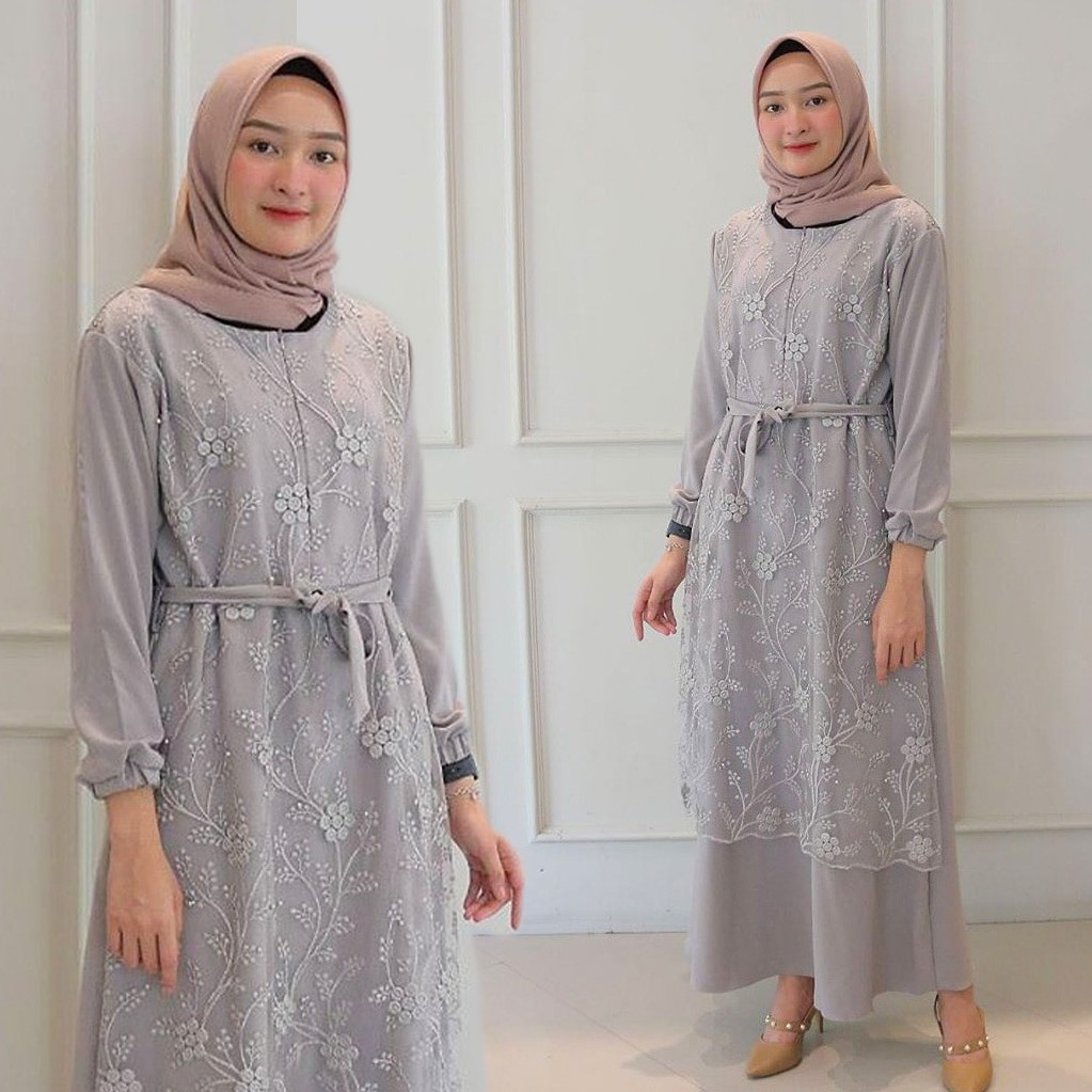 HM Baju Kondangan Kekinian / Yasmin Dress Pesta Wanita / Gamis brukat M L XL