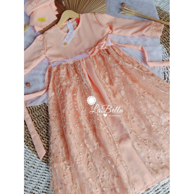 GAMIS LABELLA MS1-TPW BROKAT PREMIUM  PEACH SIZE 5-6 TAHUN DAN BIRU SIZE 6-7 TAHUN