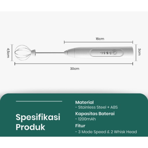 Pembuih Susu Pengocok Telur Blender Milk Frother Elektrik Handheld