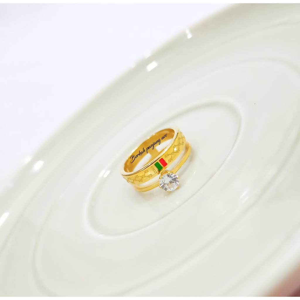 CINCIN TITANIUM PERMATA TUNGGAL DIAMOND PERHIASAN EMAS KOREA ANTI LUNTUR&amp;ANTI KARAT