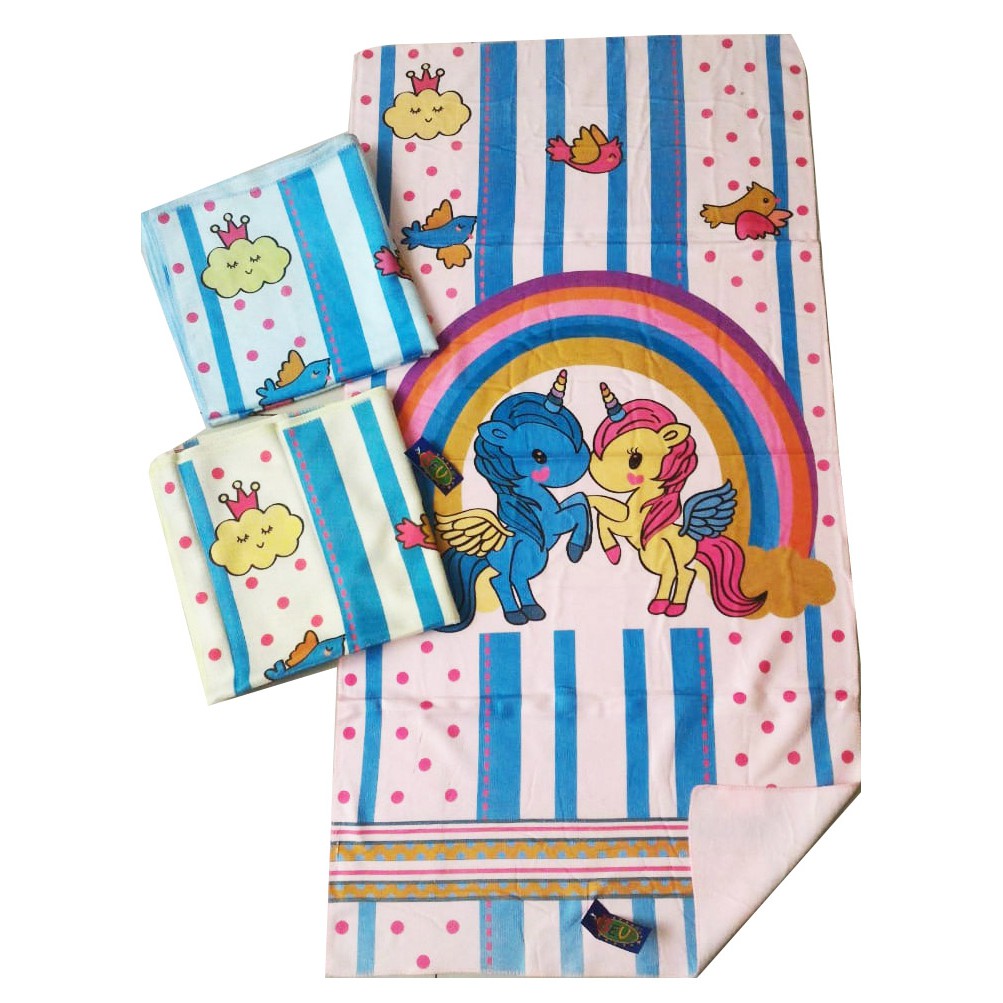 Handuk Mandi Anak Print Warna Unicorn Little Girl Birthday 65x130