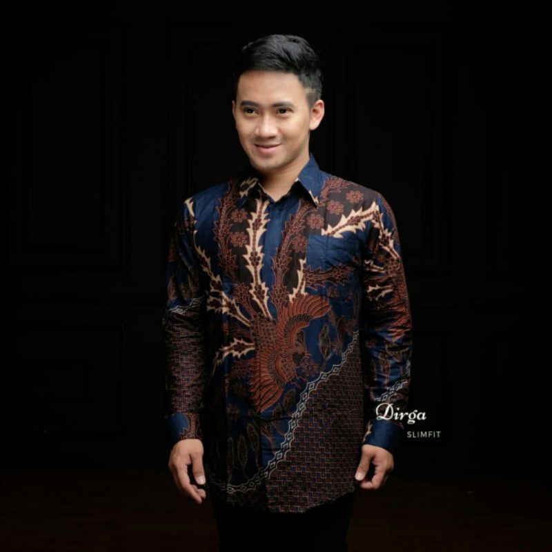 Batik Pria Lengan Panjang BATIK BERKAH HRB026 motif KERATONAN Kode 002 size M L XL XXL Reguler-MURAI BIRU