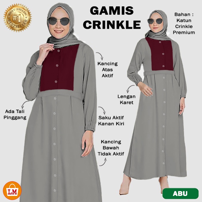 Baju Dress Wanita Muslim GAMIS CRINKLE Katun JUMBO All Size Fit To XL TERMURAH TERLARIS LMS 28783