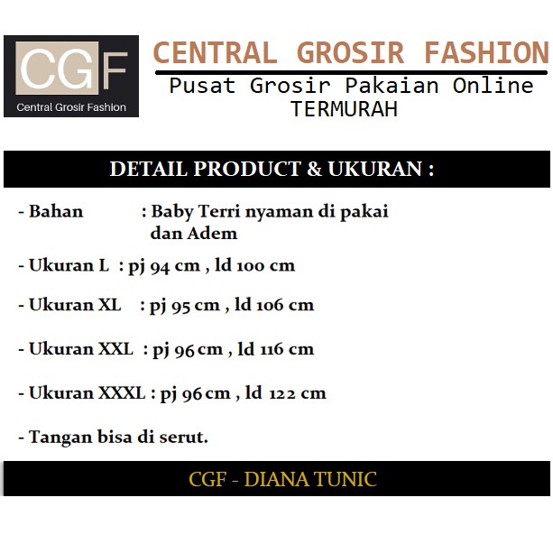 Diana Tunik - Central Grosir Fashion (CGF) - Ukuran L-3XL - Matt Baby Terri