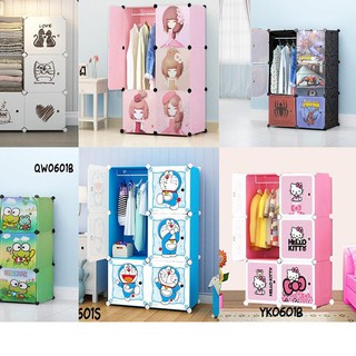 lemari pakaian anak portabel karakter 6 pintu