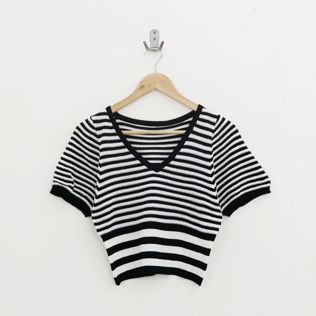 Ruche stripe knit top -Thejanclothes