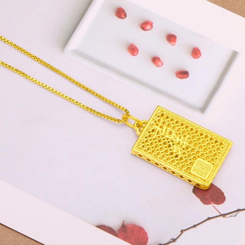 Kalung Lapis Emas Asli Kadar 375 Dengan Liontin Bentuk Persegi Untuk Pria Dan Wanita