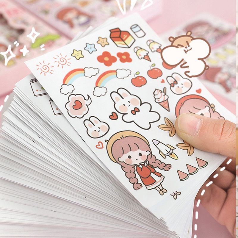 50 Lembar Stiker Kertasselotip Washi Gambar Kartun Kawaii Untuk Dekorasi Scrapbook DIY