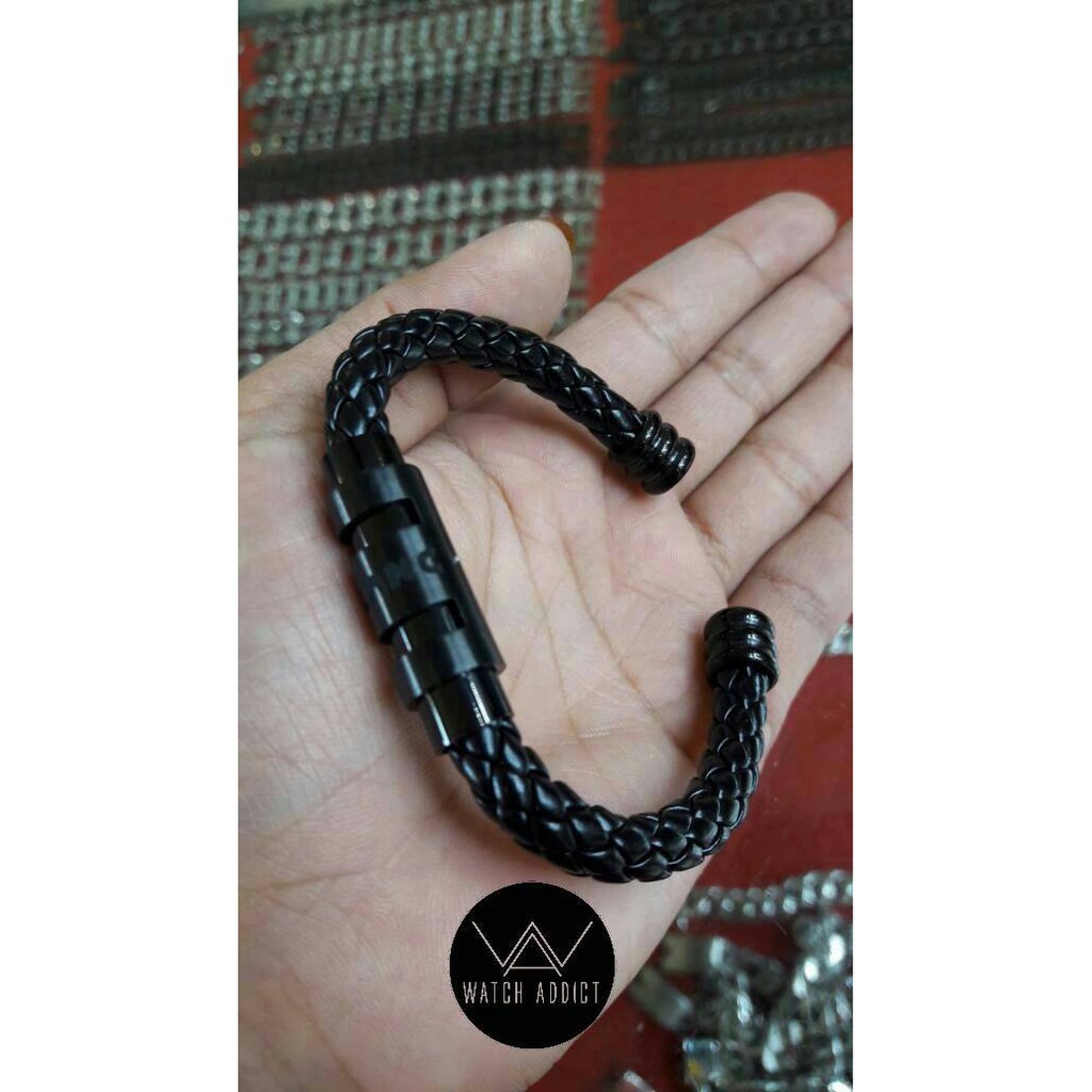 Gelang Tangan Pria / Gelang Tangan Cowok / MontBlanc Black / Kulit