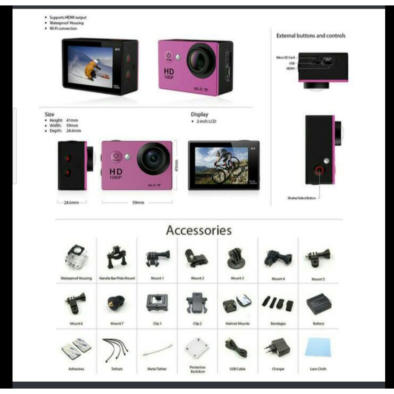 Kamera Sport Cam WiFi 2 layar LCD Camera ultra HD + remote
