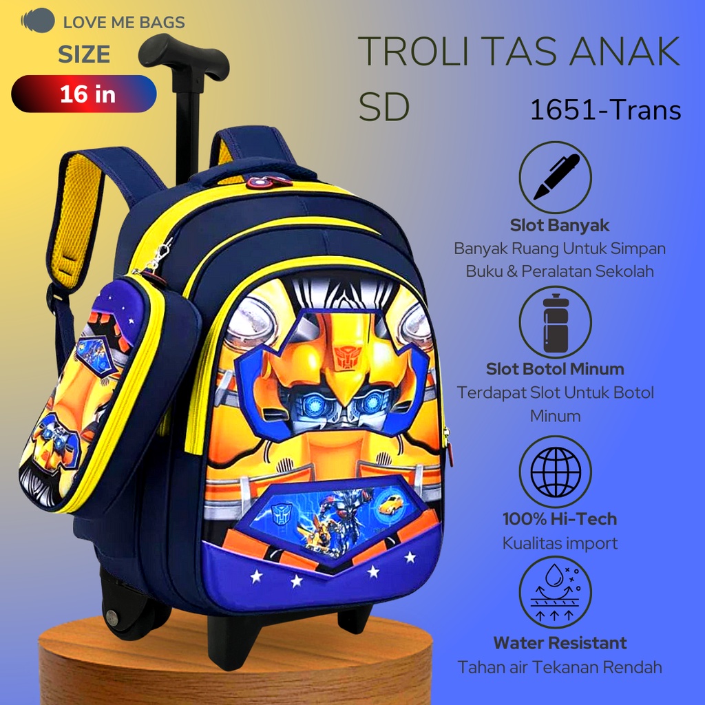 LMB Tas Troli Anak Laki Laki Sekolah SD Ransel Import Premium Karakter Gambar Superhero Timbul 6D Roda Dorong