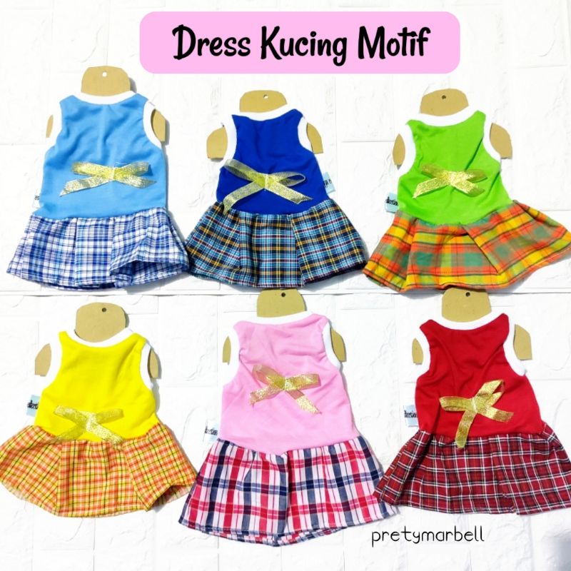 Dress Kucing Motif Kotak / Baju Kucing / Kaos Hewan Peliharaan