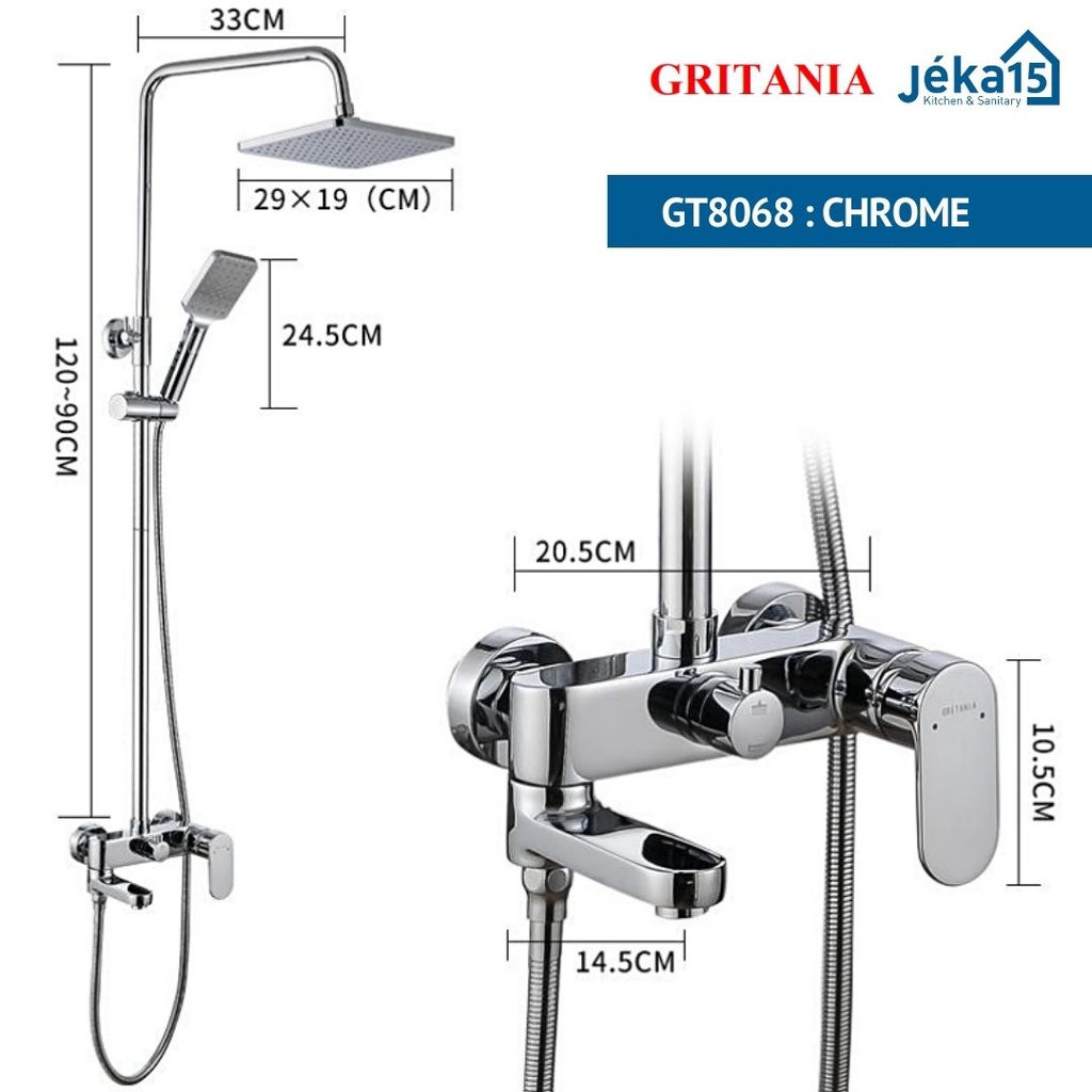 Shower Tiang Mandi Kotak Chrome / Hitam | Shower Column Set