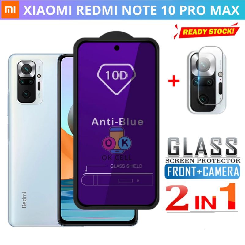 2IN1 Tempered Glass Tg Anti Blue Light Full Layar kamera Redmi Note 10 Pro Max Screen Protector