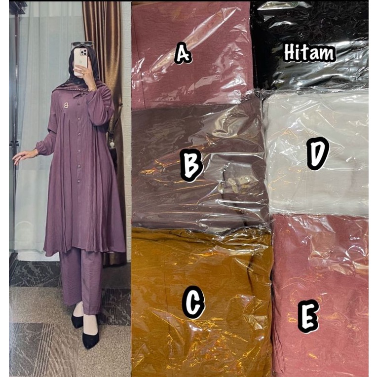 ONE SET LONG TUNIK CRINKLE LIPIT. SETELAN LONG TUNIK CRINKEL LIPIT