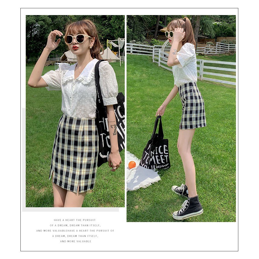 Korean Mini Skirt Square Plaid Rok Pendek Motif Kotak Kotak 2113 (S-XL)