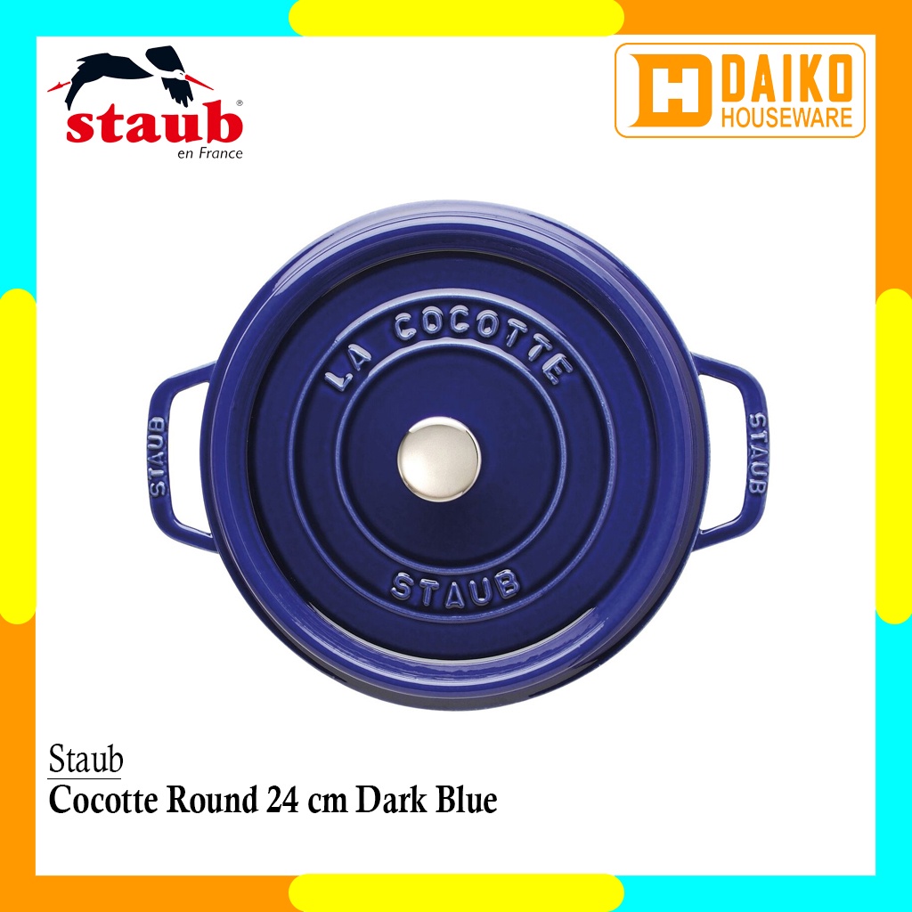 Panci Staub Cocotte Round 24cm Dark Blue Cast Iron Cocok Untuk Semua Jenis Kompor Original Staub