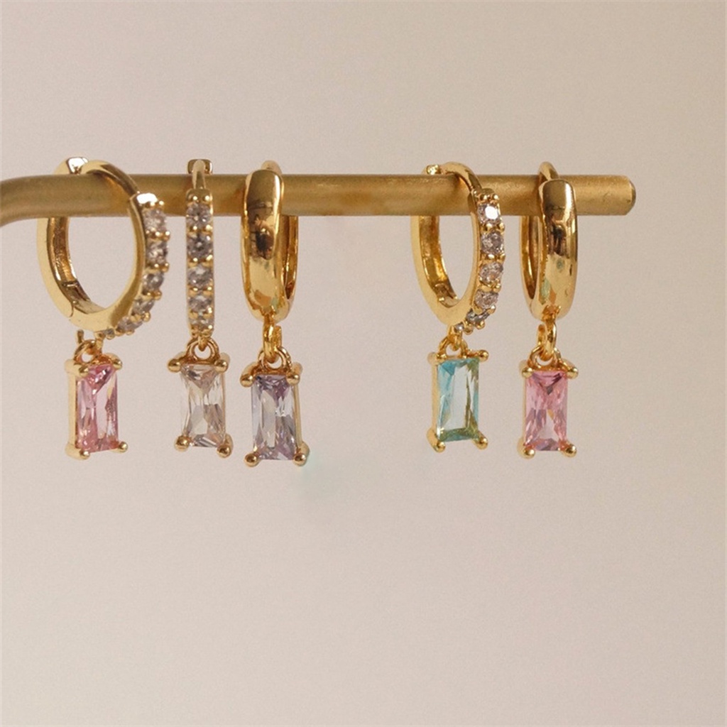 Hu Hu Hu Hu Hu Alat Bantu Pasang Kacamata♡ 1 Pasang Anting Hoop Bentuk Persegi Panjang Bahan Cubic Zirconia Untuk Kencan